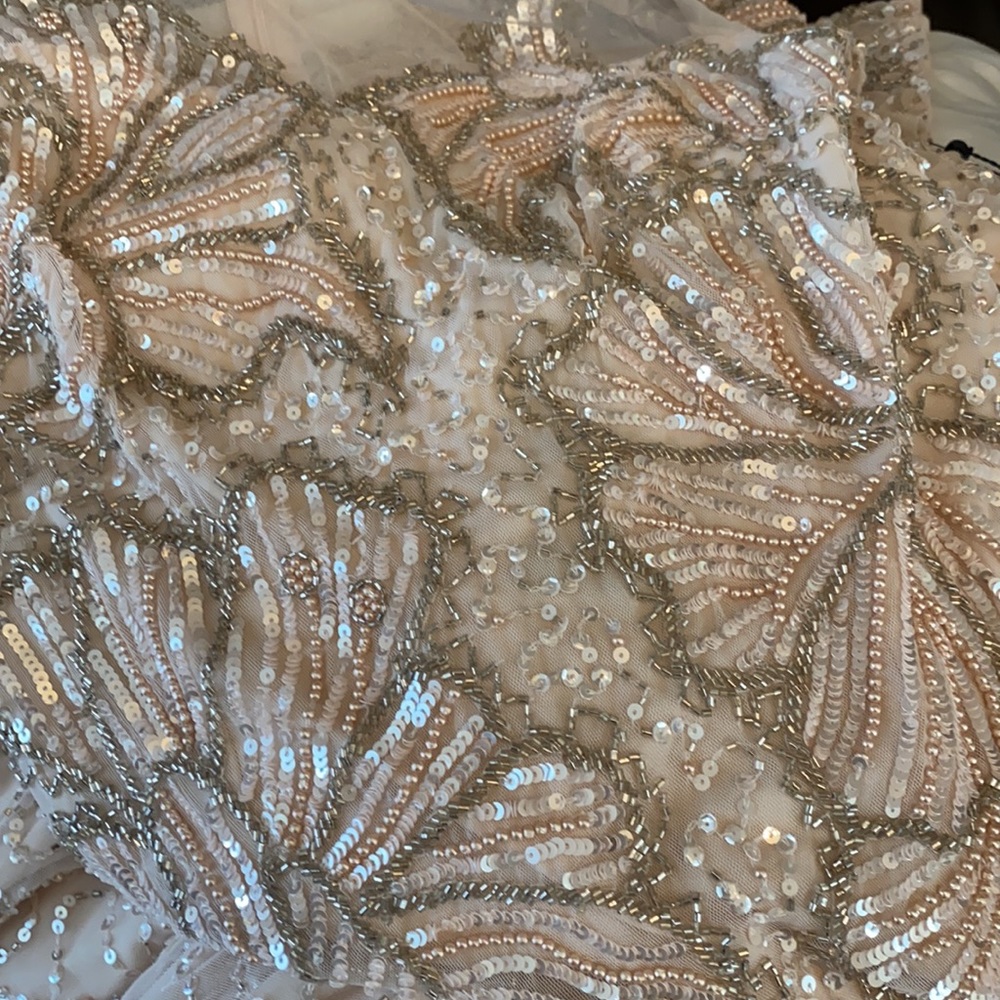 Adrianna Papell beaded elbow sleeves long gown - Picture 11 of 12